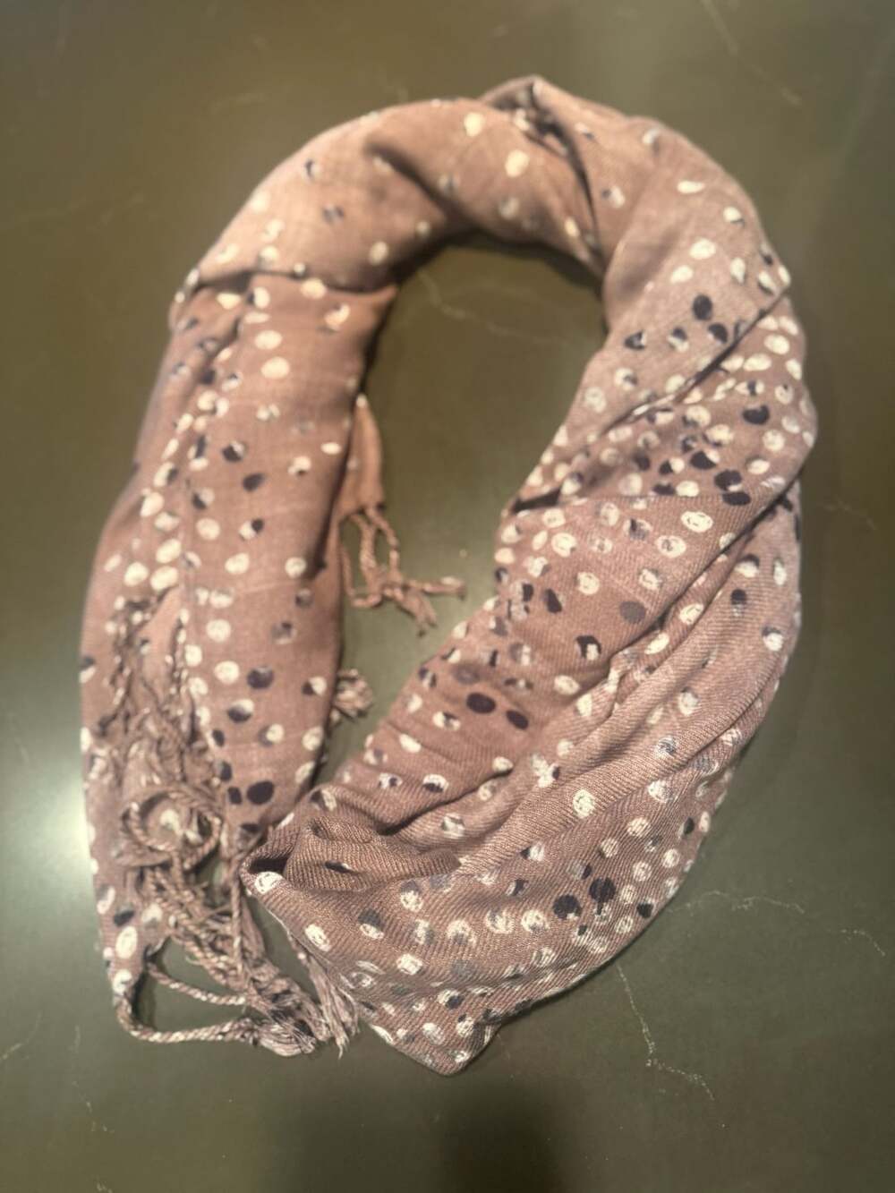 Polka Dot Fringe Scarf Mauve Gray